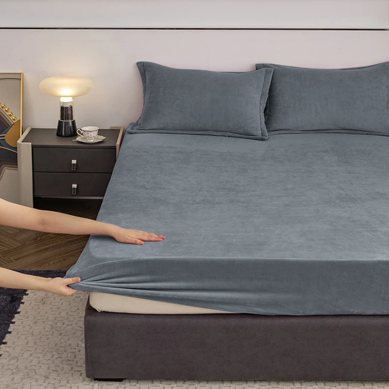 秋冬加厚珊瑚绒床笠单件防滑床垫保护罩舒适床罩