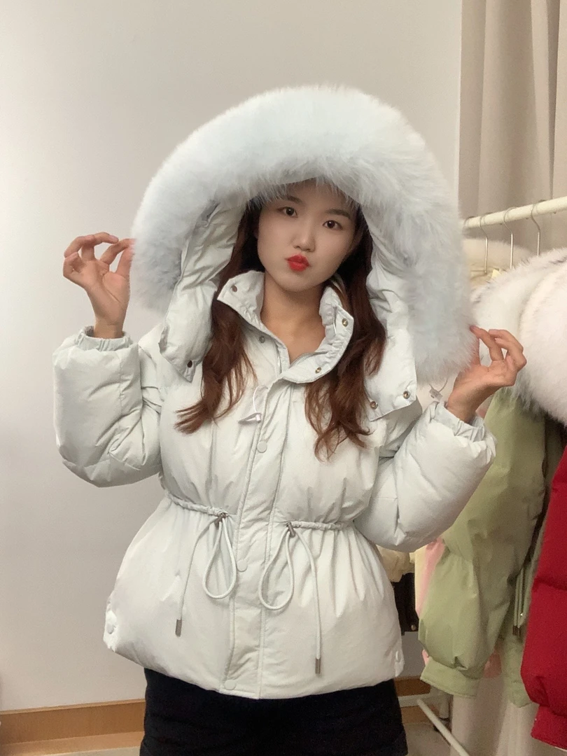 狐狸大毛领羽绒服女短款2024冬季新款宽松加厚收腰显瘦可爱小个子