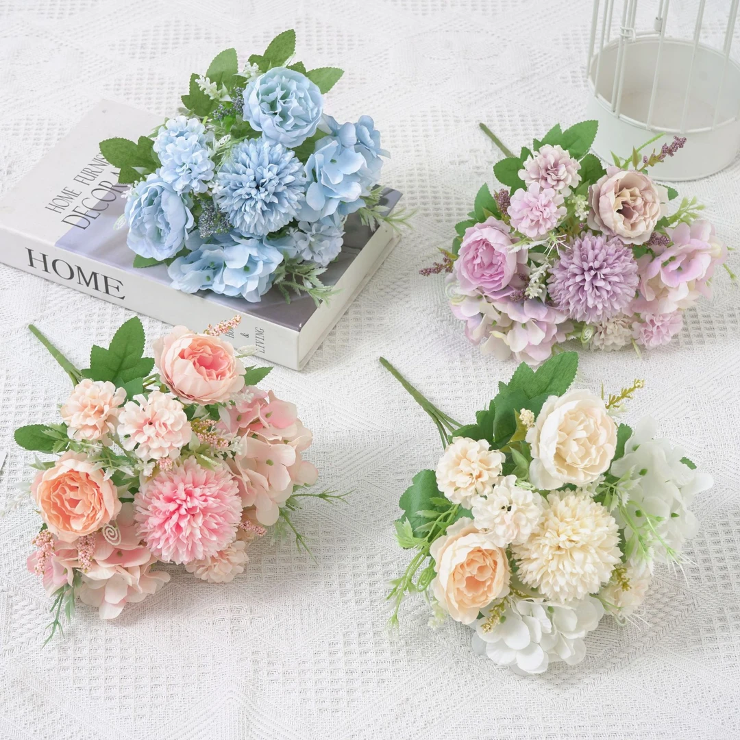玫瑰仿真花婚庆手捧花室内客厅假花装饰餐桌茶几插花摆件绢花塑料
