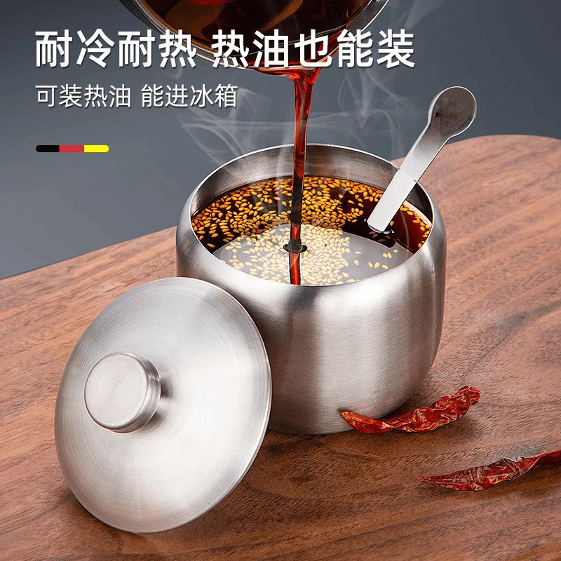 不锈钢辣椒罐带盖辣椒猪油罐家用油泼辣子罐厨房调料罐耐高温