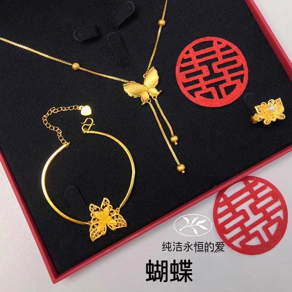 铜合金项链  宏泰珠宝仿真蝴蝶项链时尚结婚新娘镀金饰品仿真三金