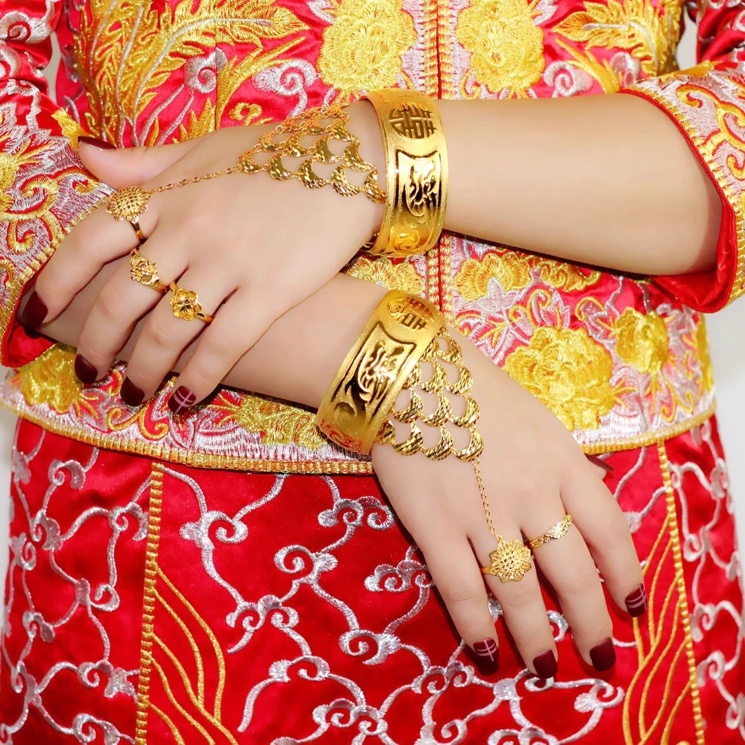 铜合金手镯 新品龙凤手镯结婚中式永结同心喜镯子轻薄2.5厘米百搭