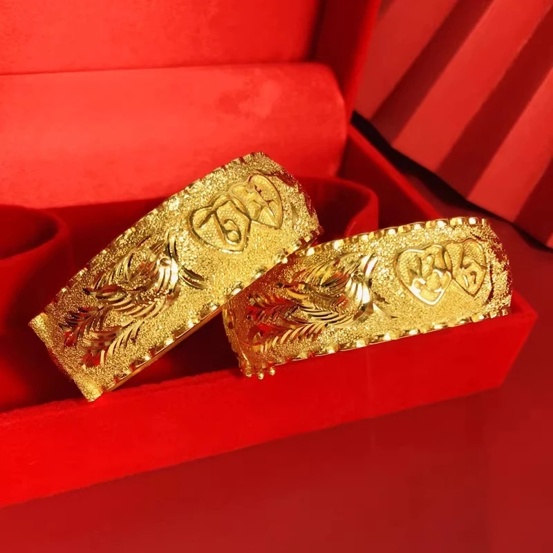 铜合金手镯  手工雕刻百年好合龙凤手镯新娘结婚手镯陪嫁三金时尚