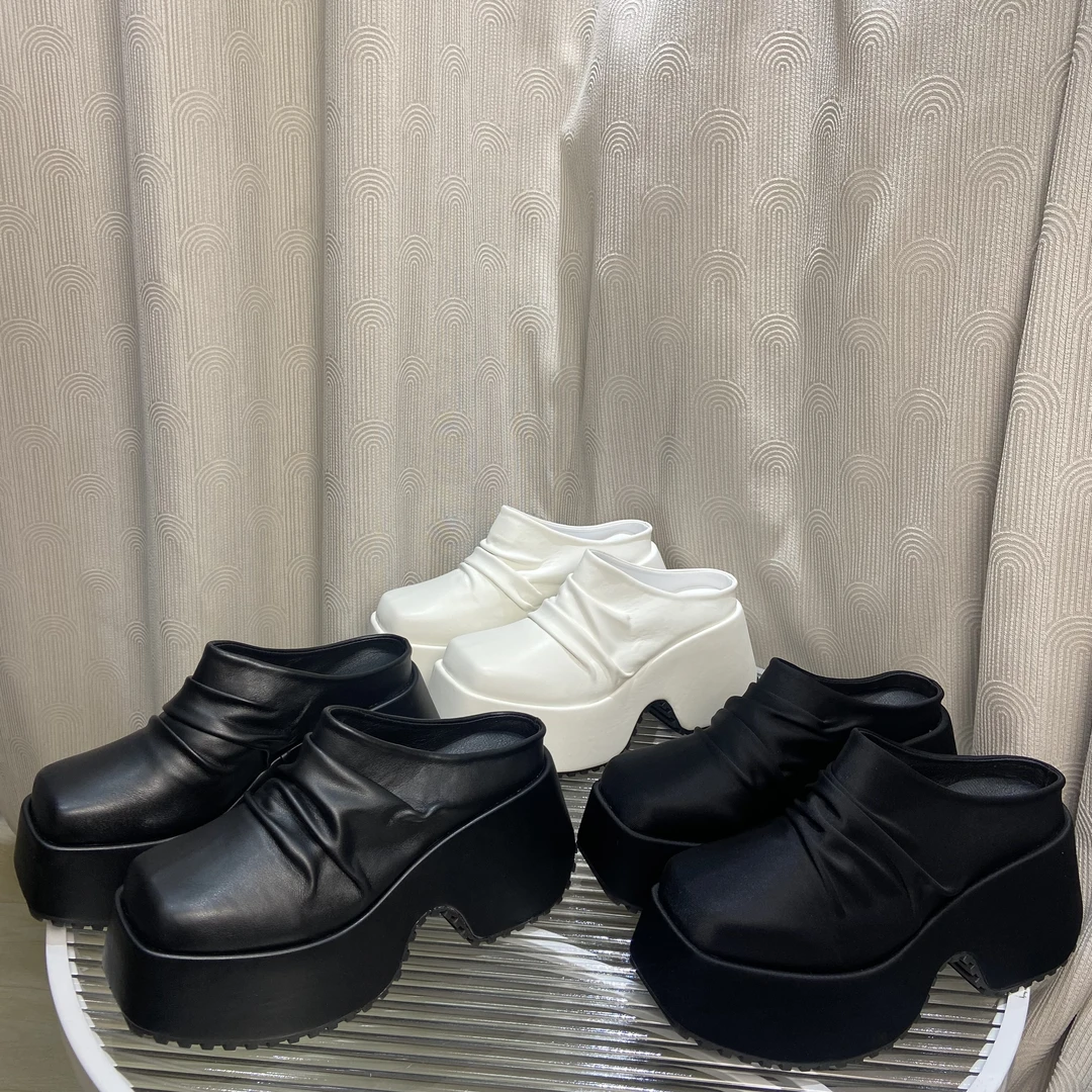 【英子推荐】2025-2头休闲9cm增高半拖鞋女懒人一脚蹬包头拖