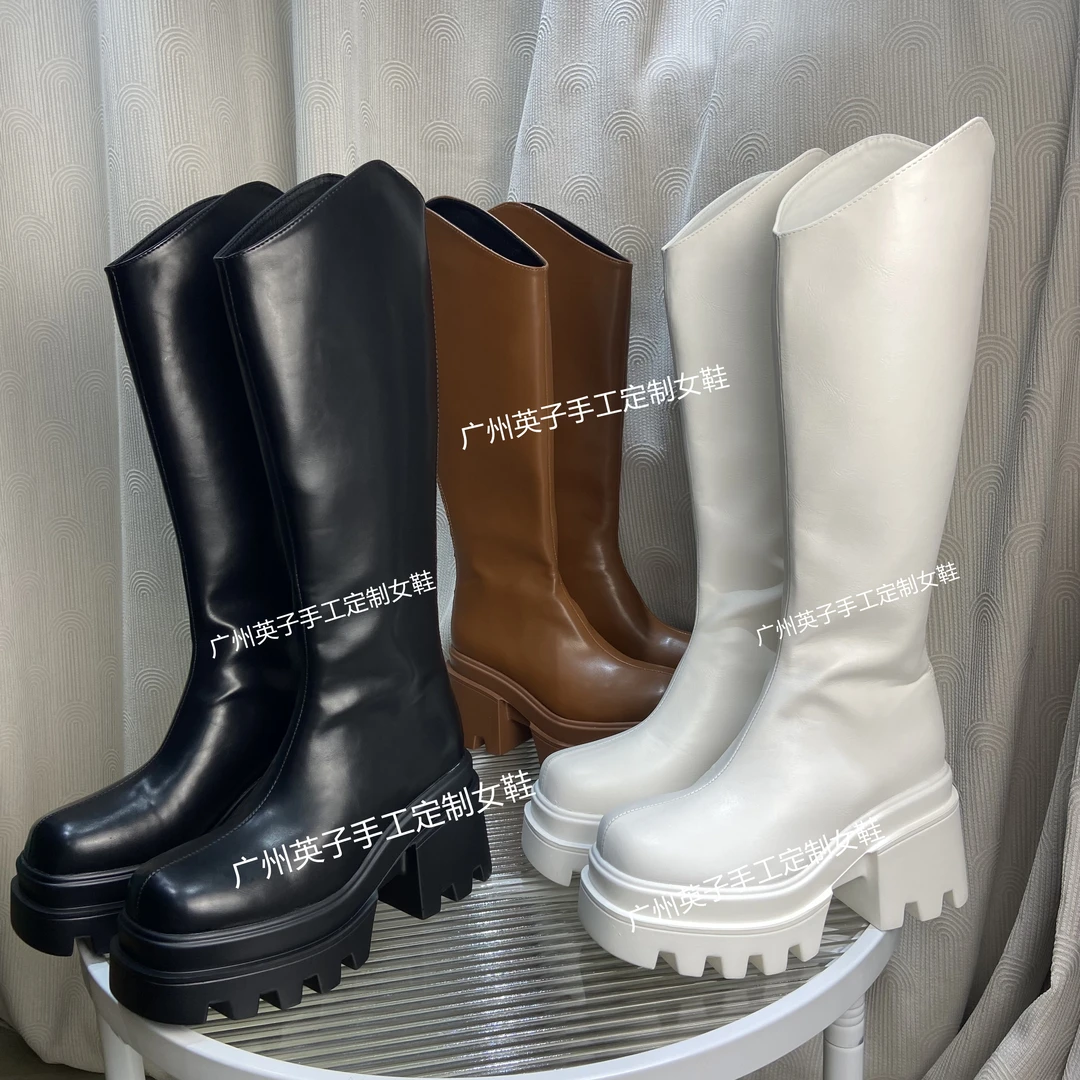 【英子推荐】长筒靴2025春季圆头高跟后拉链不过膝长靴休闲时装靴女