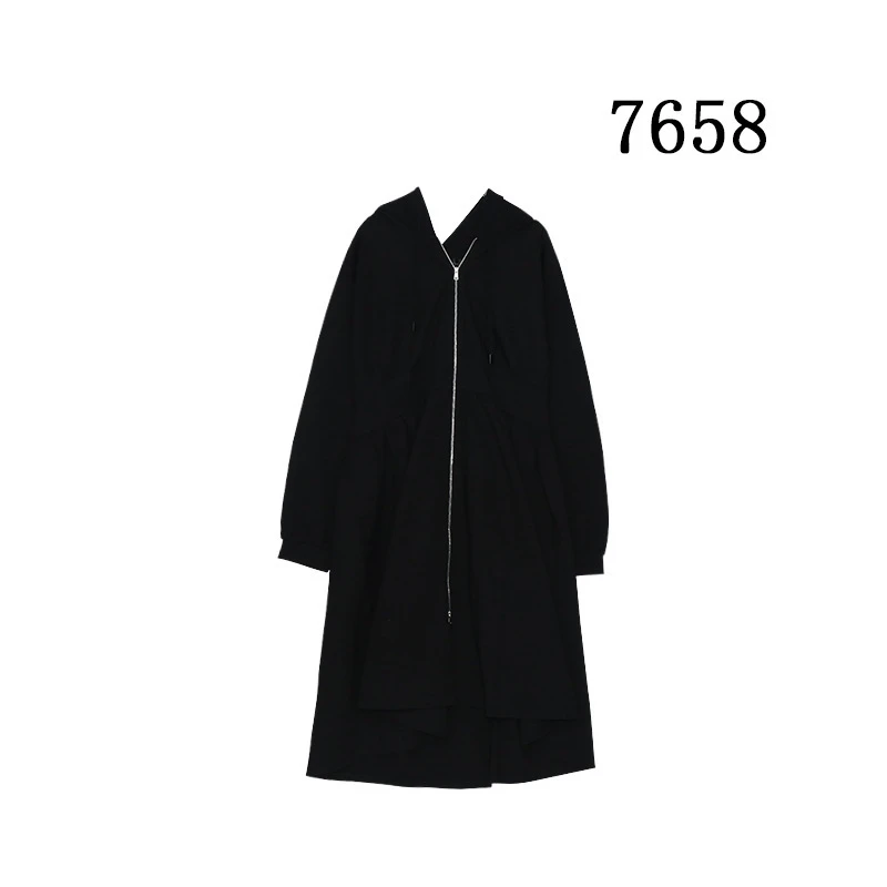 【7658】韩版通勤风气质连帽连衣裙加肥遮肉女裙