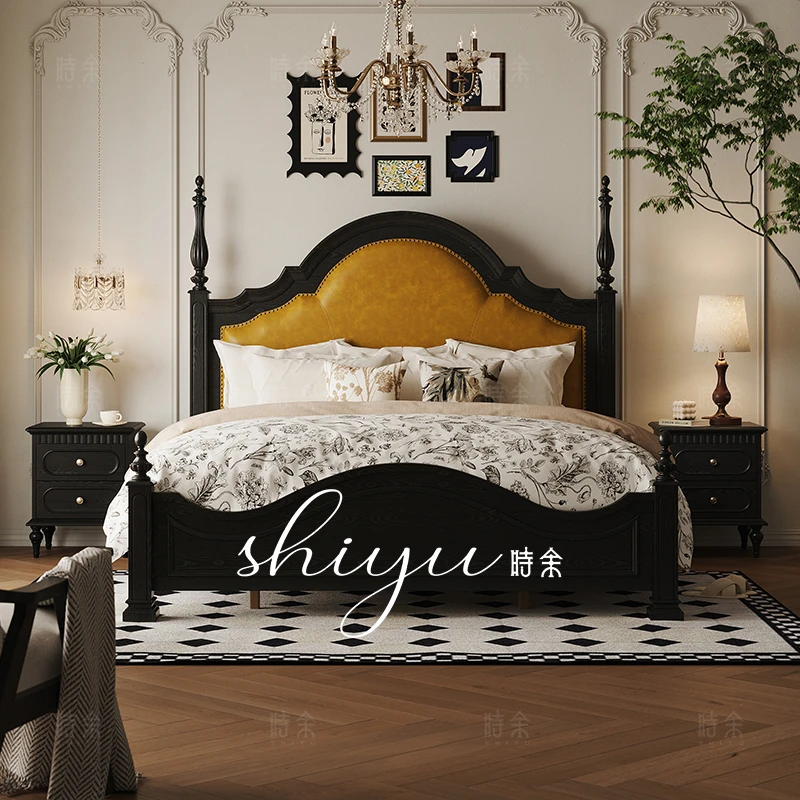 时余茉尔油蜡皮床美式轻奢复古家用简约大床主卧室公主床储物婚床