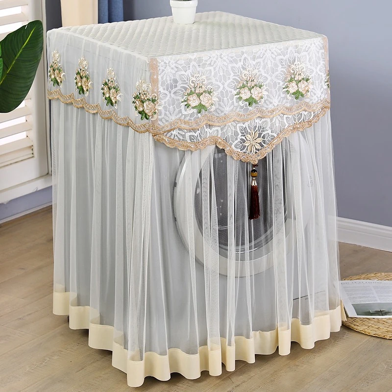 全自动洗衣机罩蕾丝防晒通用全自动洗衣机帘罩蕾丝防尘盖巾遮尘罩