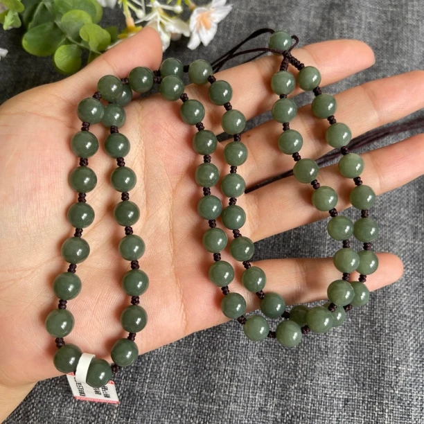 纯天然和田玉新疆深色且末蓝8mm圆珠百搭纯手工编织吊坠挂牌珠链