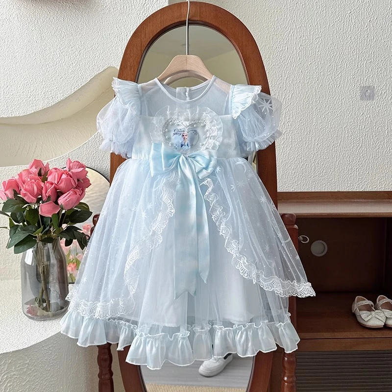 女 童连衣裙夏季024新款冰雪奇缘宝宝艾莎公主裙儿 童短袖蓬蓬裙