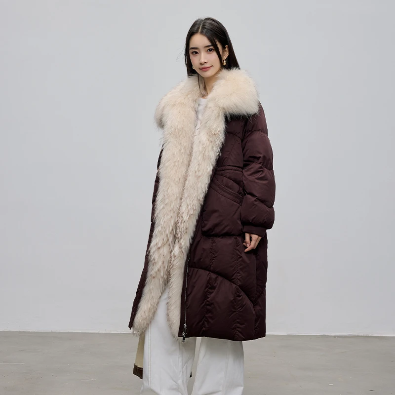 冰川海岛 2025冬季新款90白鹅绒羽绒服女长款大狐狸毛领24894-2