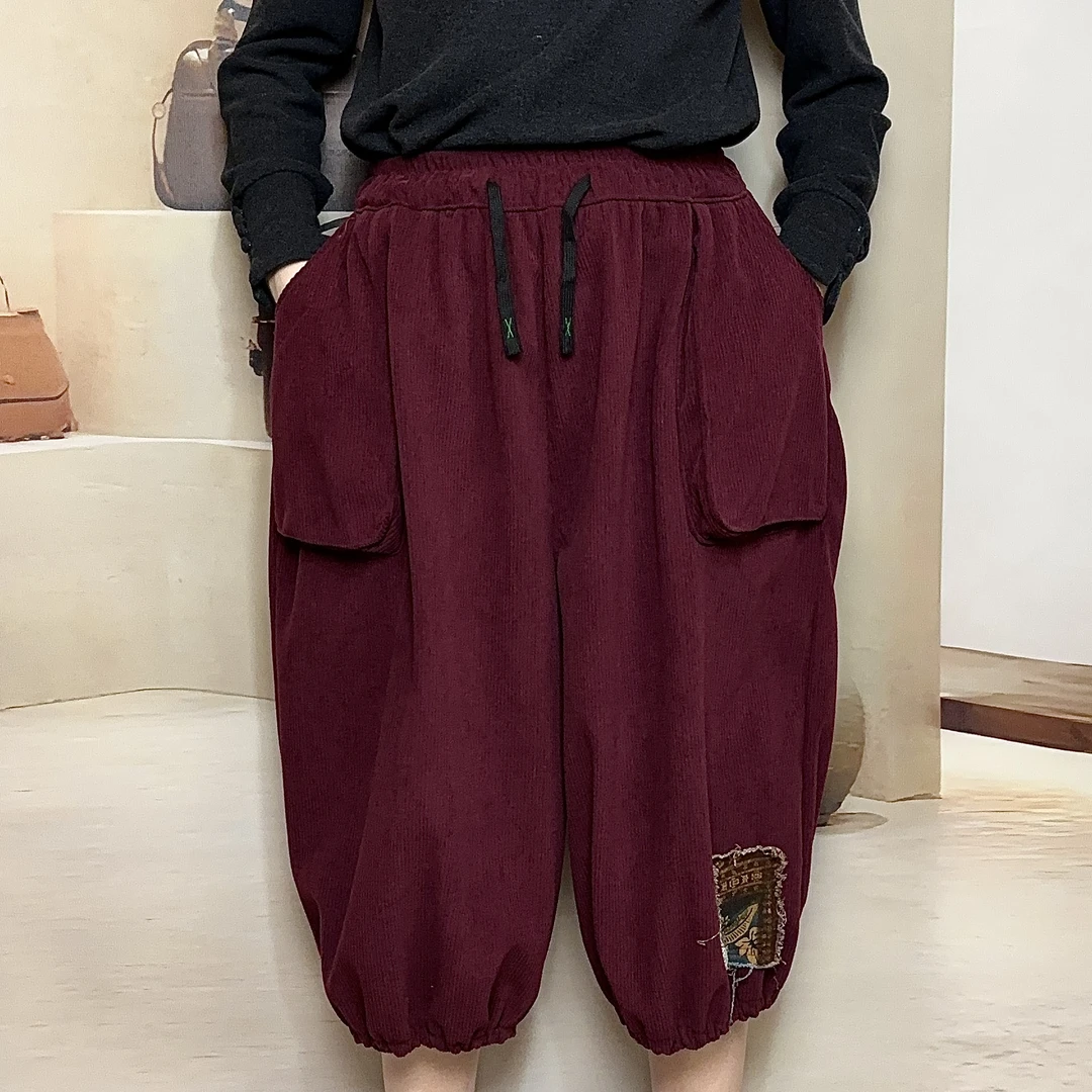 【萤锦】宽松洋气个性加绒阔腿裤灯芯绒灯茏裤