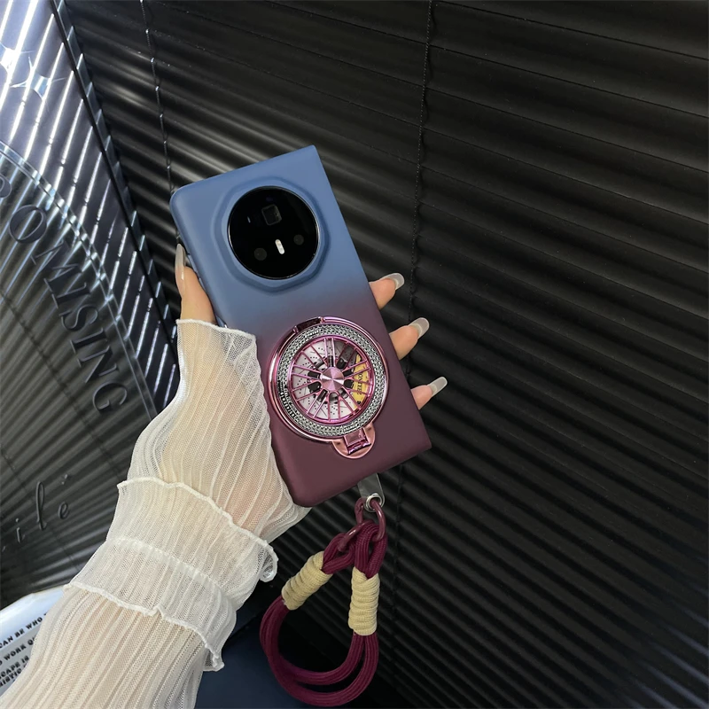 适用荣耀MagicV3手机壳渐变色磨砂旋转支架手提绳magicv3防摔壳