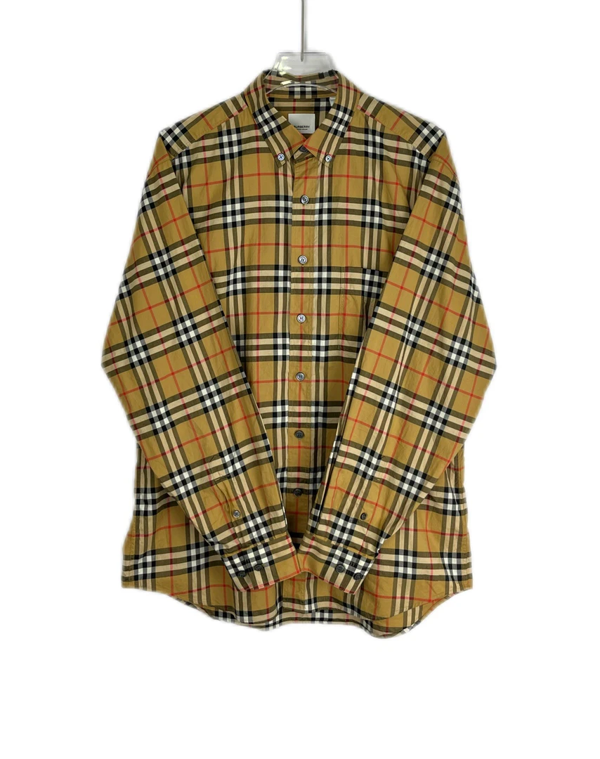 90新 8641198 Burberry博柏利 经典格纹翻领长袖衬衫 L码