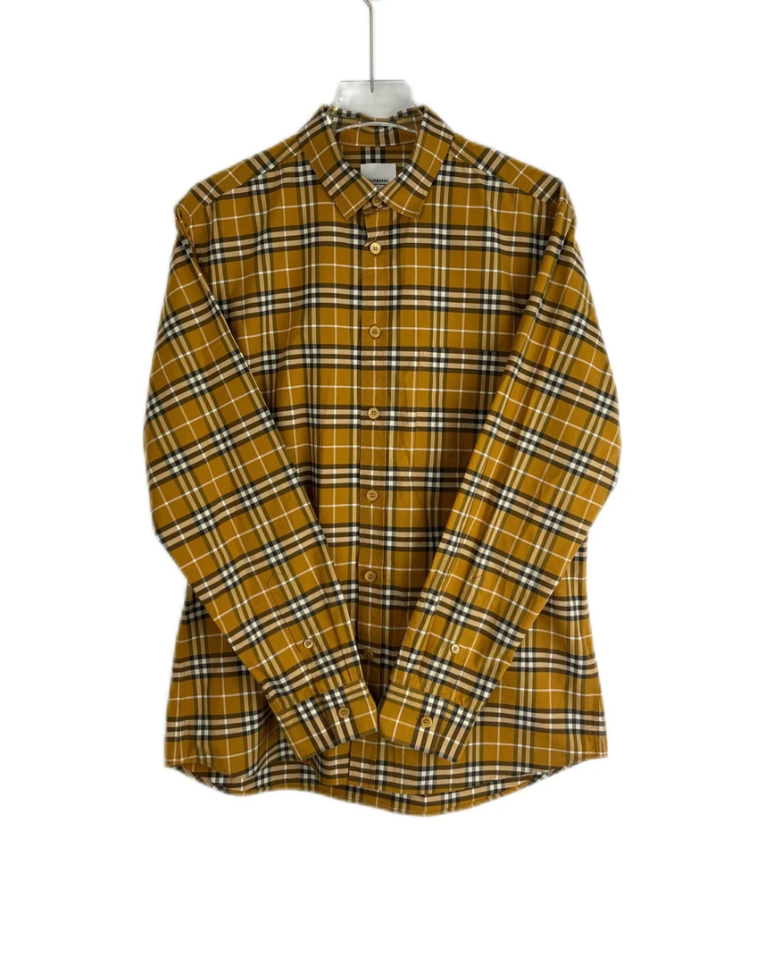 98新 7704710 Burberry 博柏利 经典格纹翻领长袖衬衫 姜黄色 L码