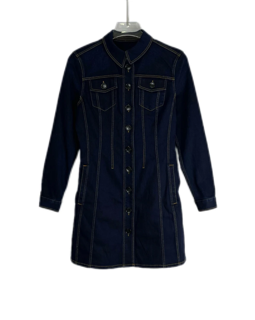 99新 9122417 Burberry 博柏利 翻领长袖牛仔连衣裙 UK8码 蓝色