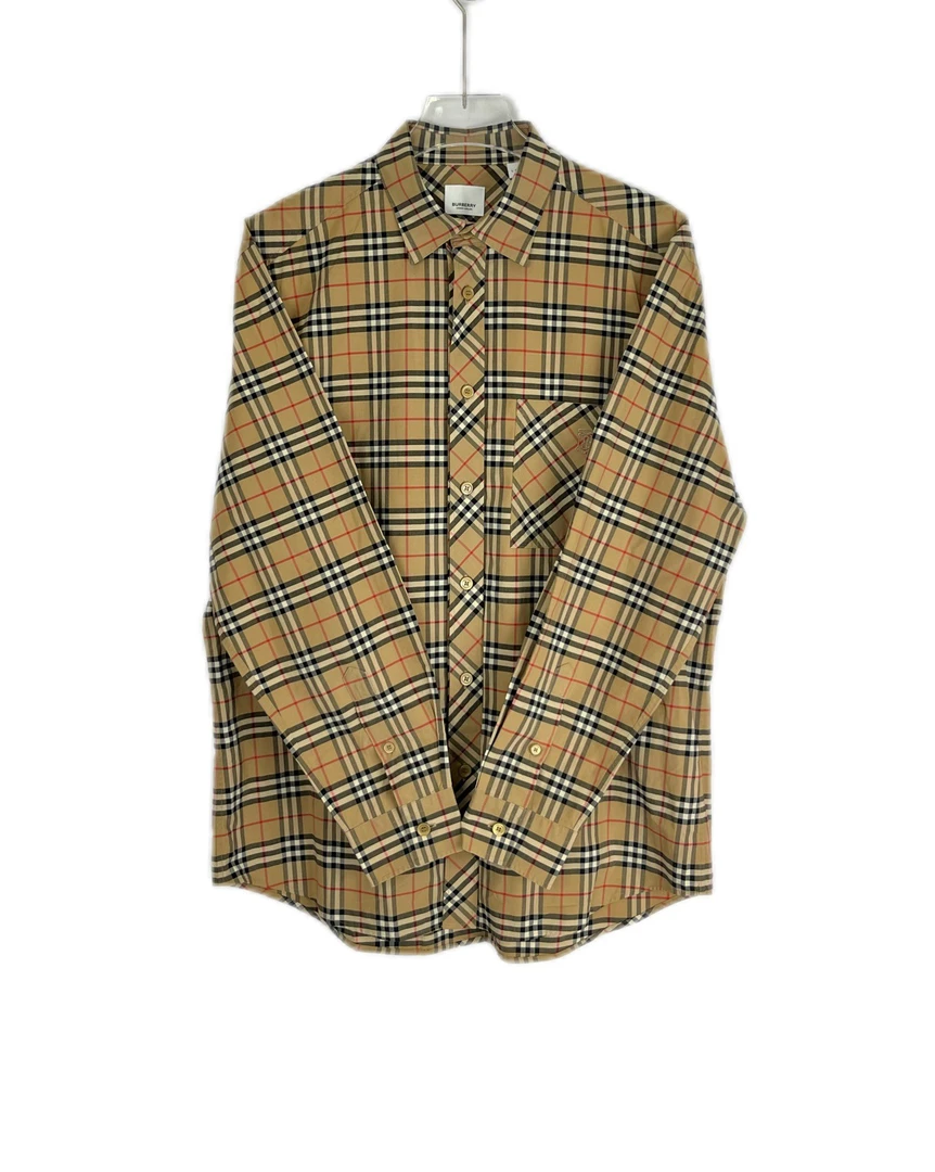 99新 9225728 Burberry 博柏利 TB刺绣翻领格纹长袖衬衫 L码
