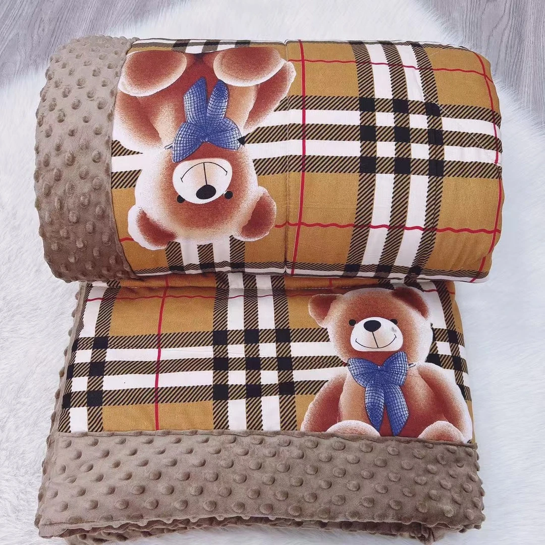 可爱熊咖色格四季/冬被豆豆被/4斤6斤8斤单双人家纺被子-