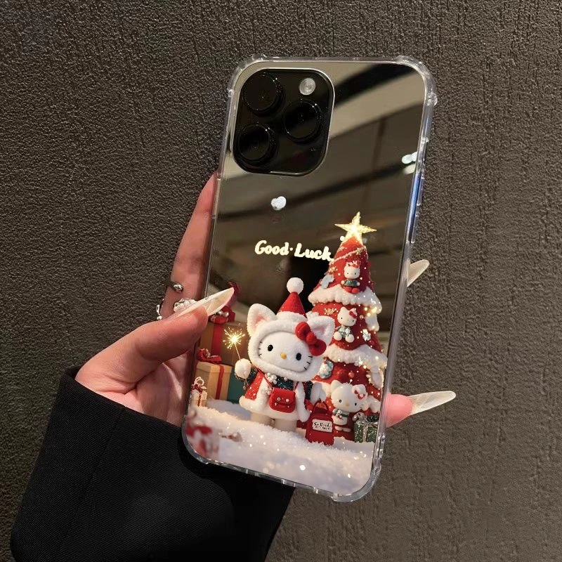 圣诞节HelloKitty凯蒂猫适用iPhone15苹果16promax手机壳14镜面13