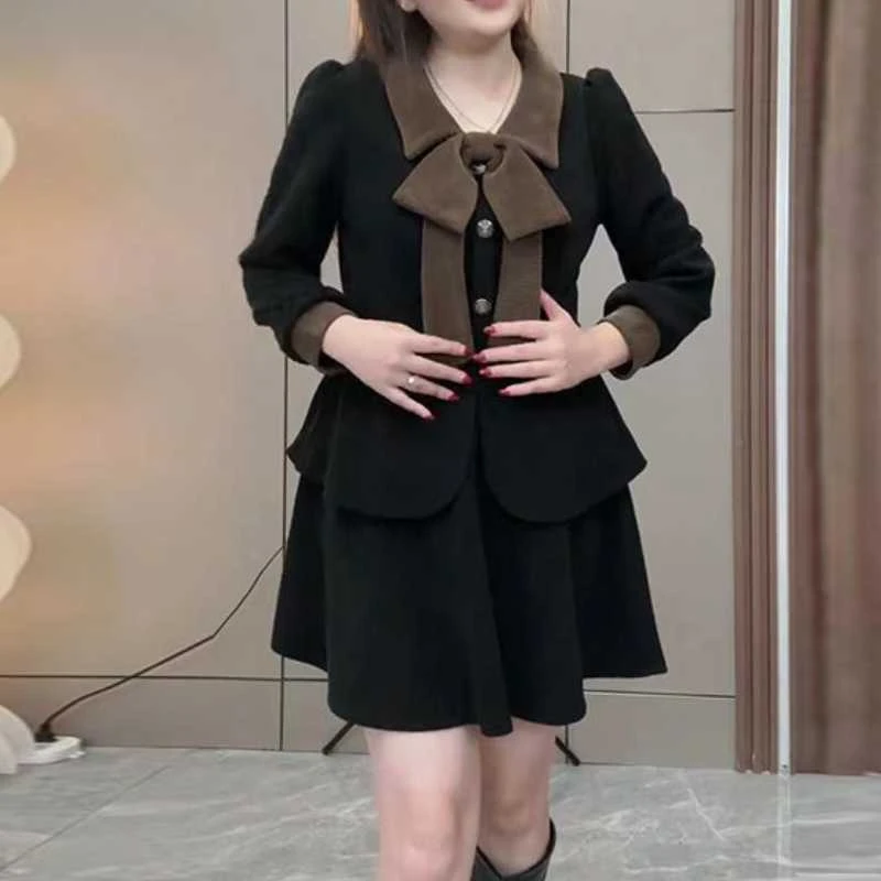 亮宝大码遮肉显瘦洋气条绒雪尼尔两件套套装半身裙+上衣