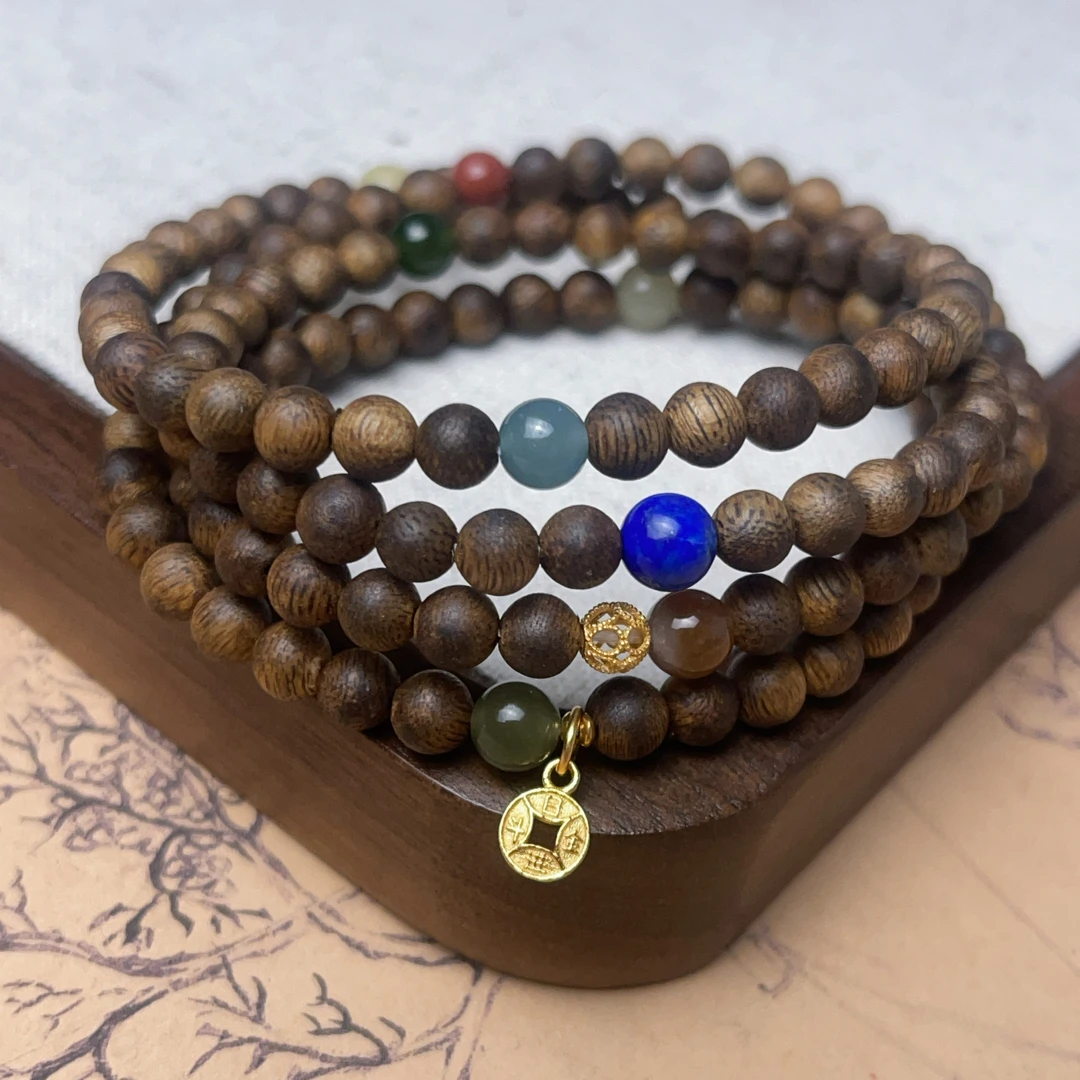 沉香【珊木居】S177JY 多宝胜 沉香绿棋楠0.5手串