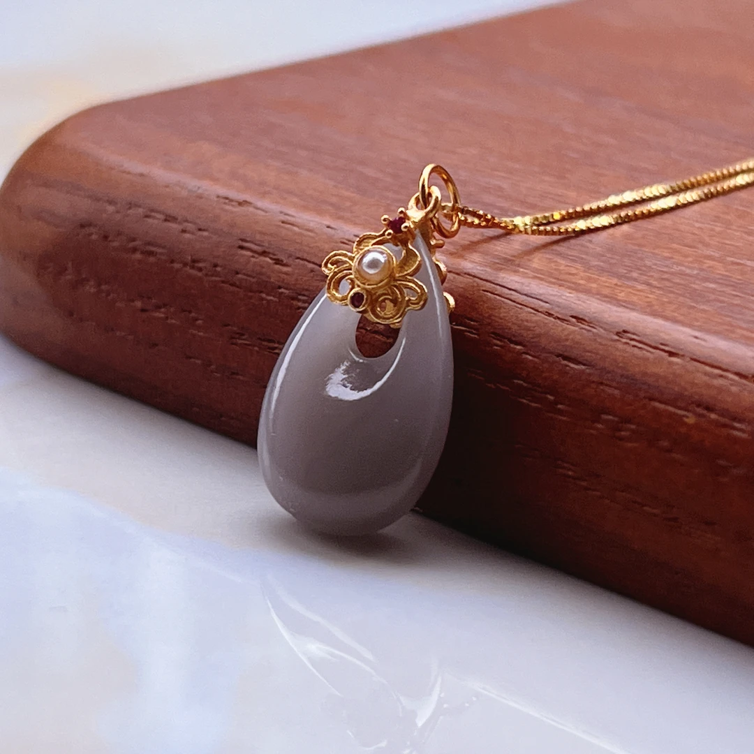 【珊木居】S793JY 洛雨烟 烟紫和田玉吊坠项链