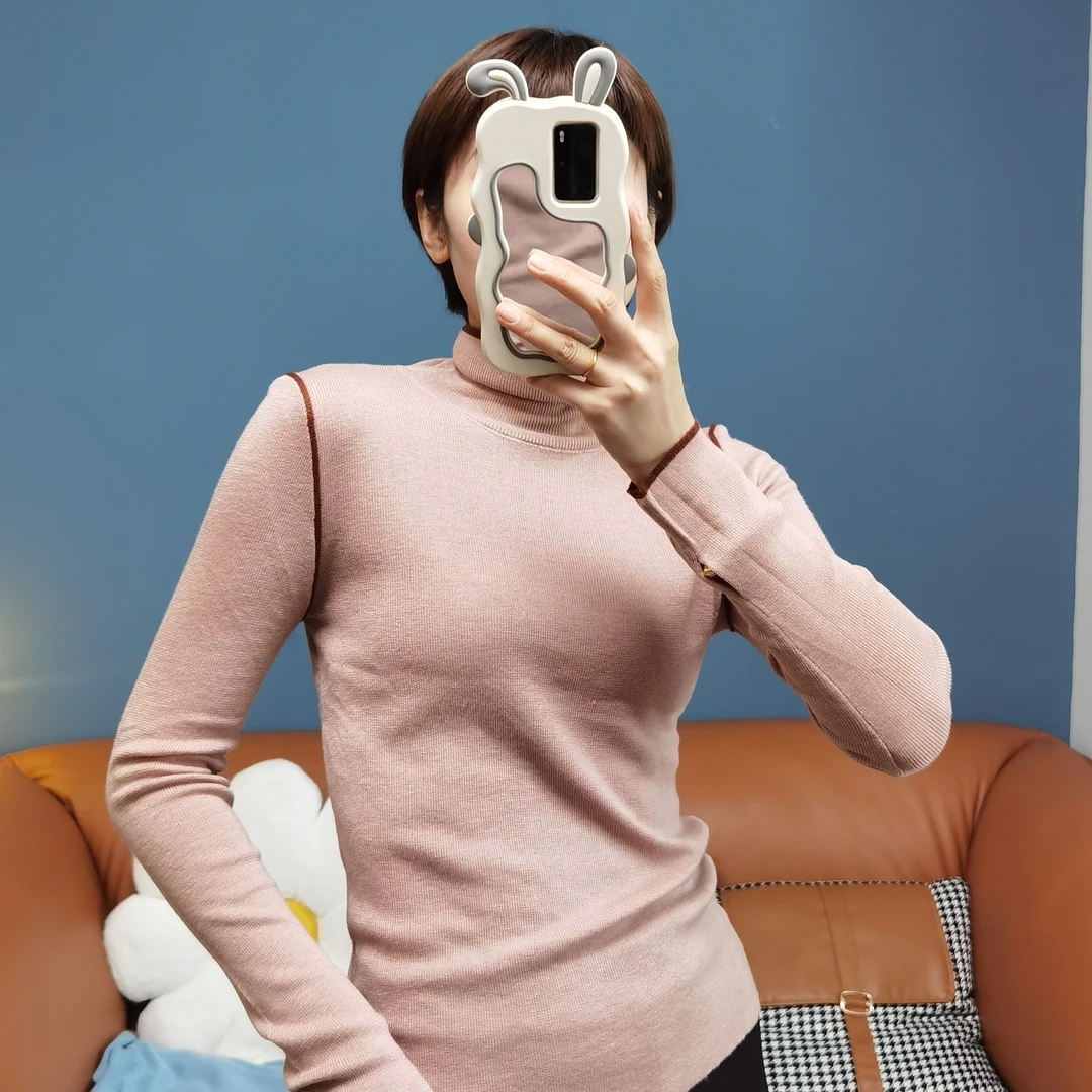 秋冬高领拼色针织衫