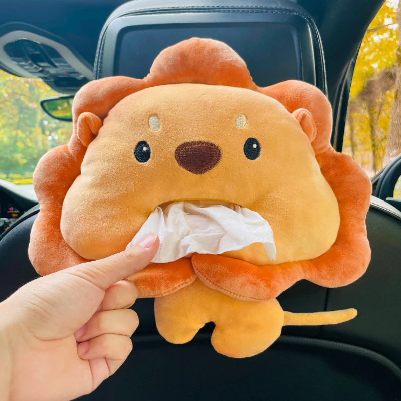 载纸巾盒汽车用扶手箱抽纸盒车内装饰挂式创意可爱卡通毛绒纸抽盒