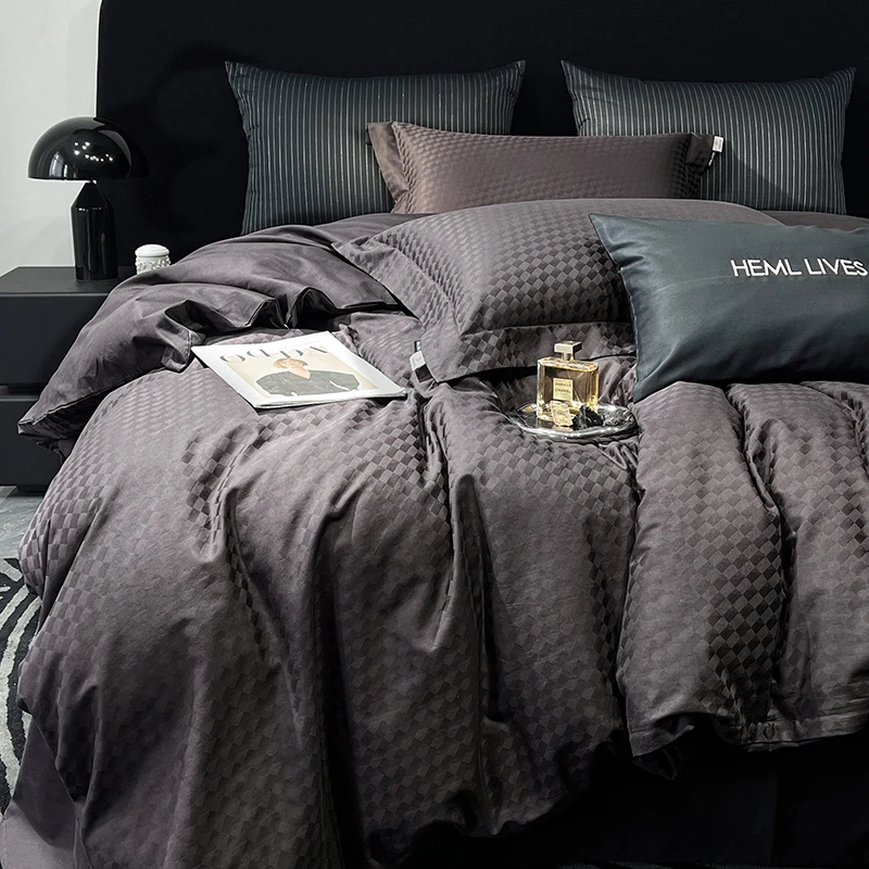 HEML全棉提花四件套 新疆长绒棉 纯棉轻奢复古简约床品01