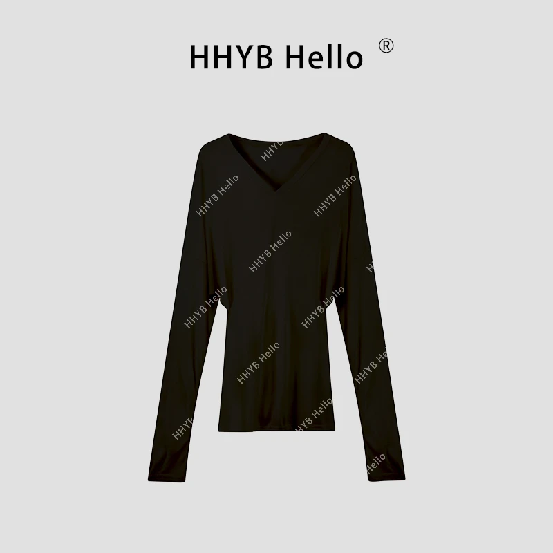 【YD】V领弯刀堆积感长袖T恤2024秋季新款百搭显瘦上衣H10047
