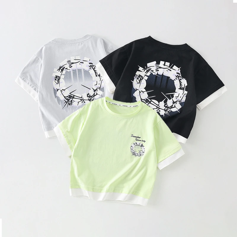 【现货】儿童T恤夏季新款男童韩版洋气假两件薄款短袖AX718