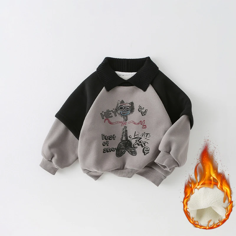 新款【加绒】儿童卫衣冬季休闲卡通洋气假两件翻领长袖AS632