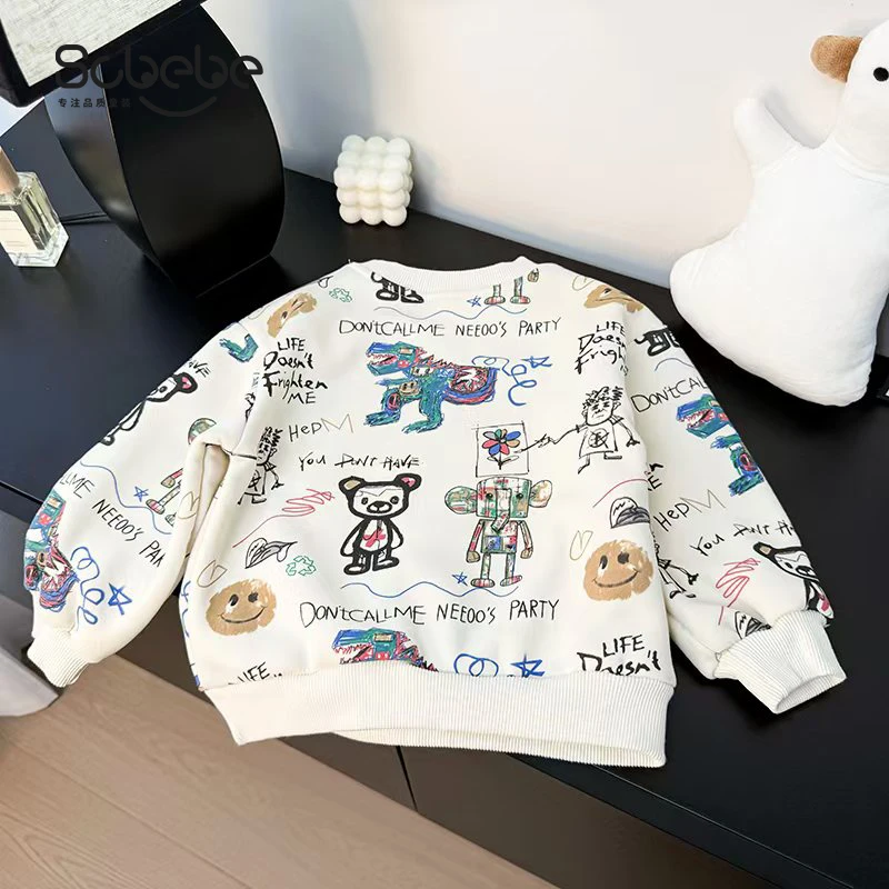 【加绒】儿童套头卫衣冬季2024新款男童洋气卡通印花长袖AS664