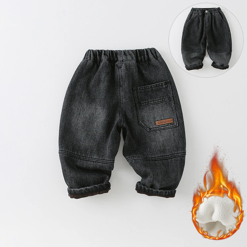 新款【加绒】儿童牛仔裤冬季2024男童拼接百搭长裤AK946