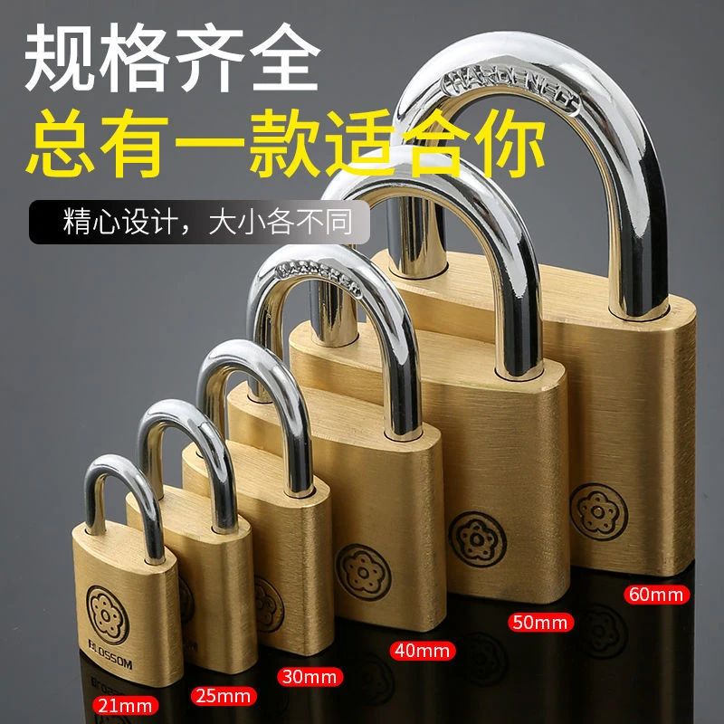 梅花牌挂锁铜加厚锁身防水防锈防盗加粗挂梁家用仓库宿舍柜子门锁