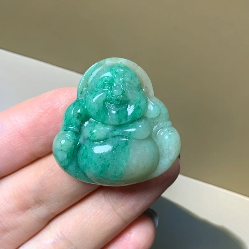 天然玉石南阳特色独山玉双面雕刻男女款弥勒佛吊坠A302：33×33×9.5
