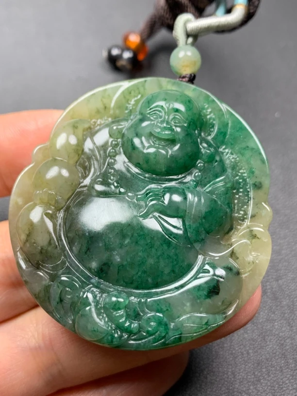 中国四大名玉之一南阳独山玉弥勒佛吊坠50×47×10mm