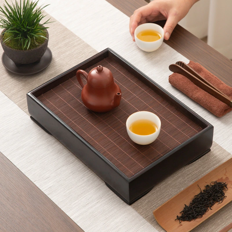 一人饮竹席茶盘茶杯茶具托盘竹茶盘起批家用现代简约茶台