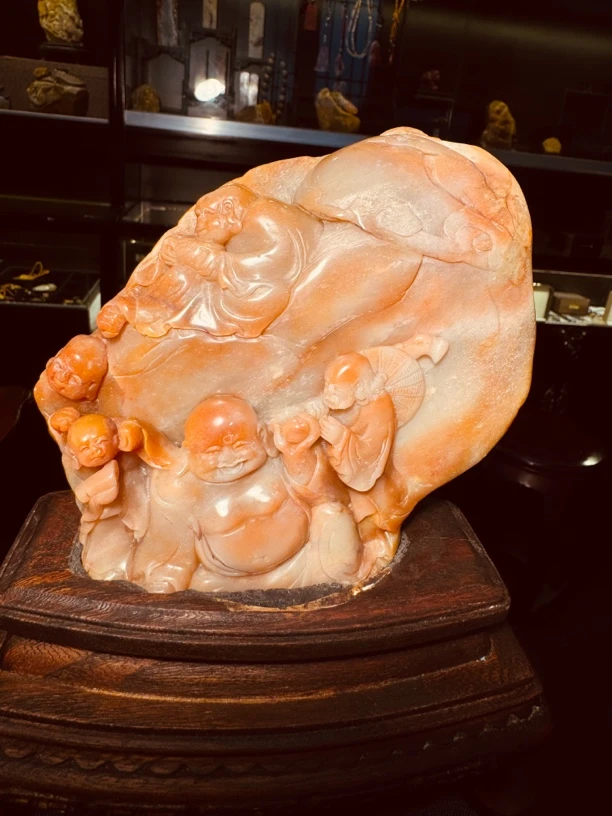 昌化红花冻摆件，五佛菩萨