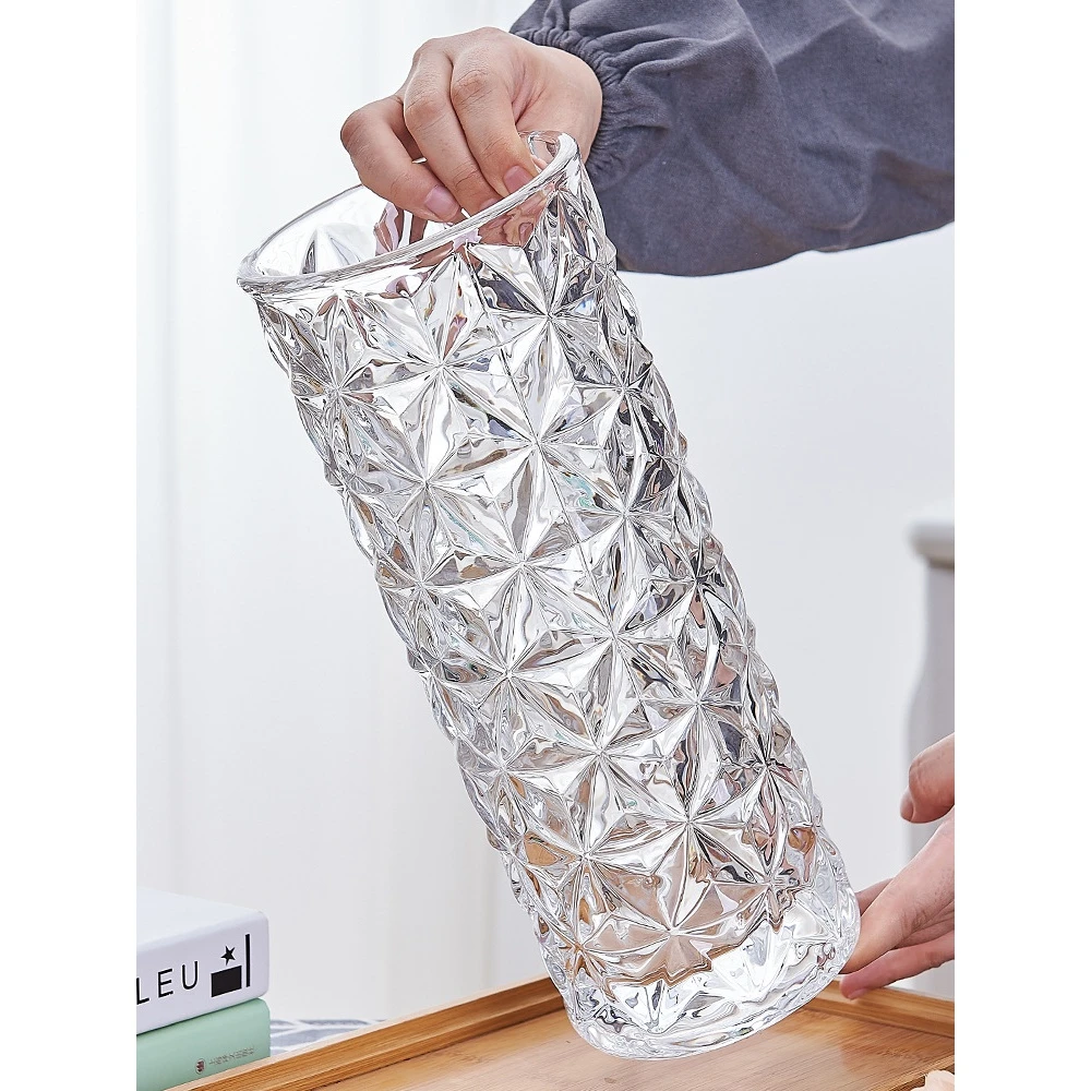 加厚花瓶玻璃透明水养简约玫瑰百合干花插花摆件大号客厅北欧瓶