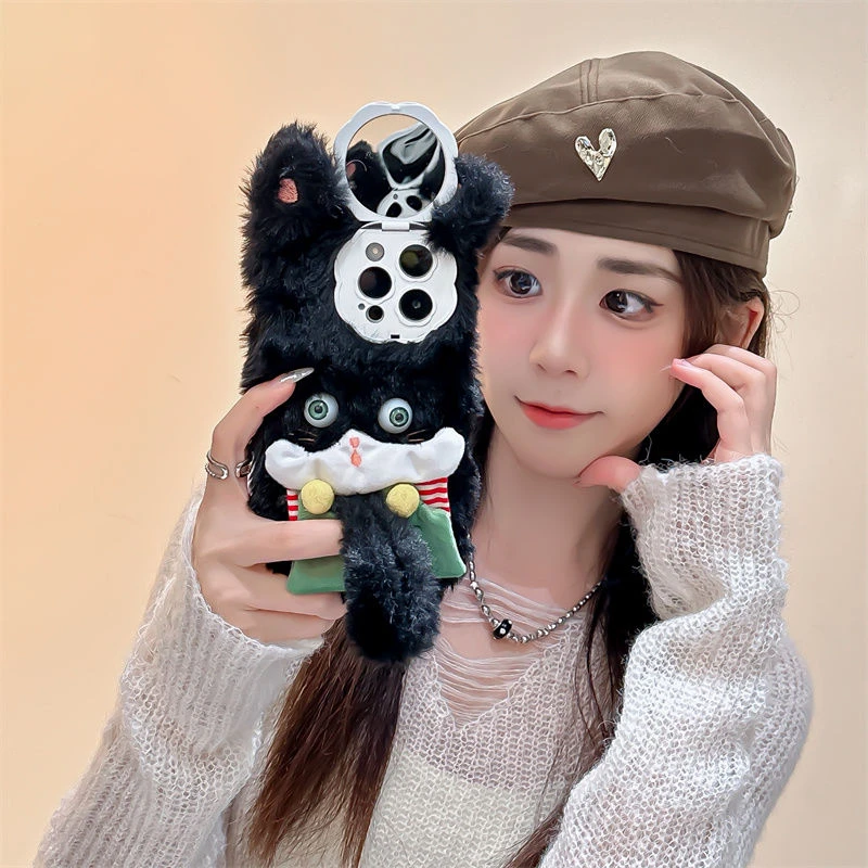 【星签】ins毛绒可爱小猫咪x苹果手机壳眼睛发光手机壳