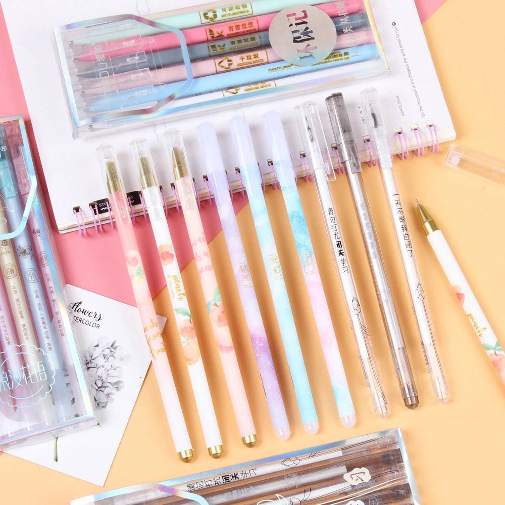 学习用品笔12支装全针管0.5mm蓝色小清新笔杆中性笔学生考试便宜