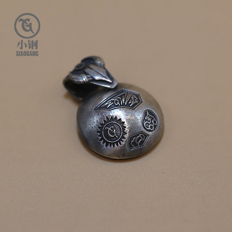吊坠925银 印第安小圆盘XG纯手工原创银饰吊坠