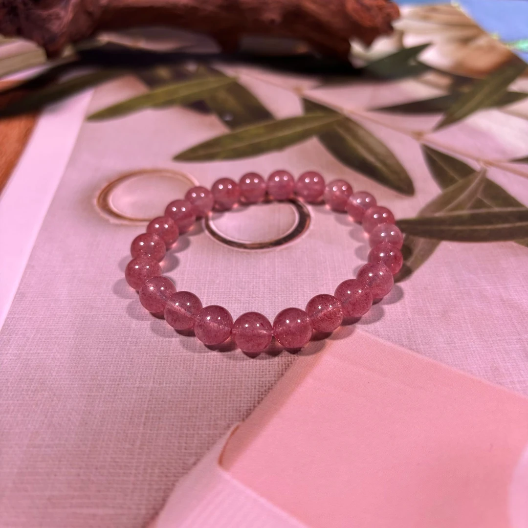 【奶爸珠宝】天然草莓晶女款水晶手串9mm+ 275