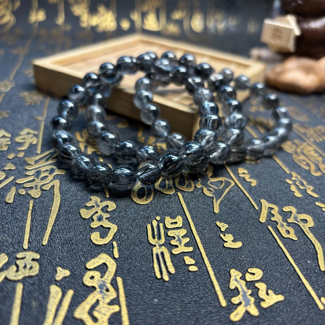 【奶爸珠宝】天然黑发晶水晶手串17cm左右手围多样性发其一 605