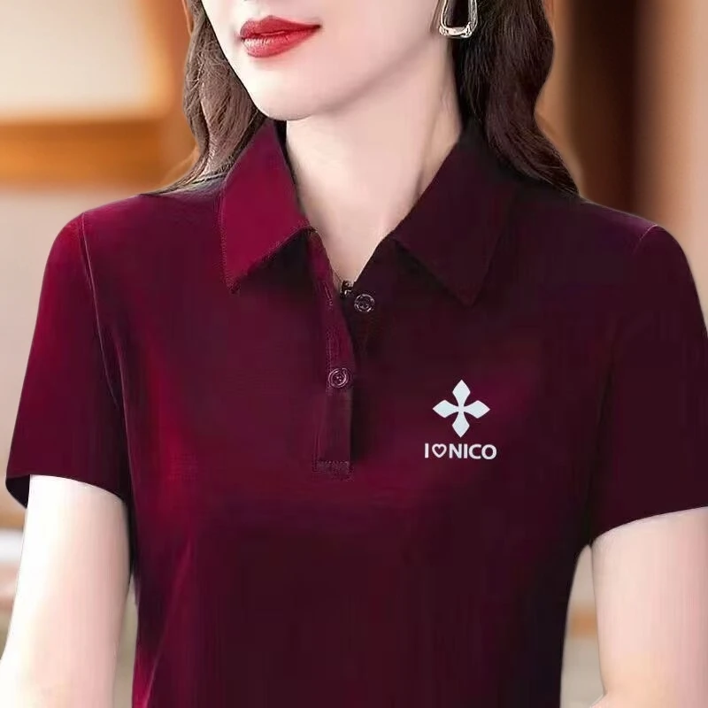 高档100%大码品质夏季短袖翻领夏装妈妈新款宽松有领POLO休闲上衣