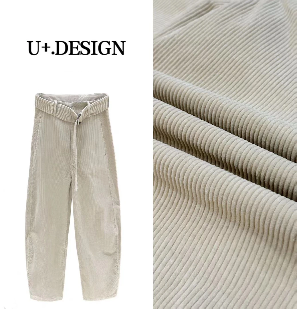 U+灯芯绒弯刀裤【糯米糍】2024早秋新款时尚百搭休闲裤F6408