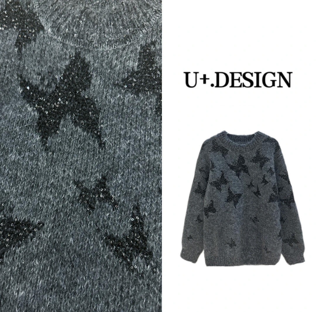 U＋气质毛衣【穿花蝴蝶】冬季新款时尚休闲百搭上衣F7142