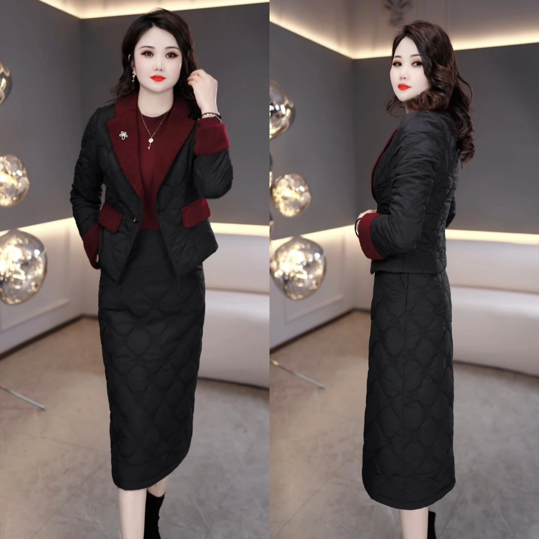 外套+连衣裙2024冬季加厚夹棉轻奢设计感减龄显瘦套装连衣裙M-4XL