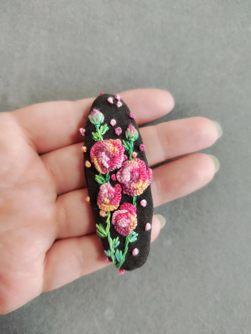 手工玫瑰花刺绣发夹发绳盘线设计优雅精美发饰重工时尚百搭气质